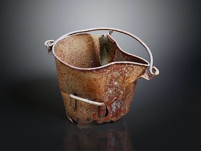 Vintage Rusty Iron Bucket With Handle For Daily Washing And Cleaning Tasks 3d model