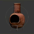 Handcrafted Traditional Red Ceramic Stove With Metal Stand And Open Front Design