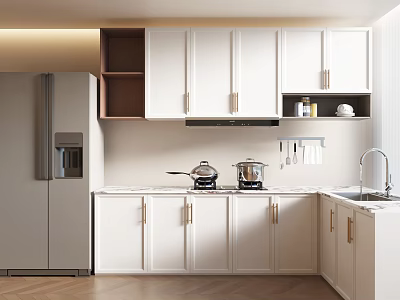 Modern Kitchen Interior With White Cabinets Stainless Steel Appliances And Sink 3d model