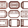 New Chinese Style Pattern Window Antique Leaking Window Grilles Chinese Style Window Hollow Pane Carved Pattern Landscape Wall Grid Window Pattern Partition 3d model
