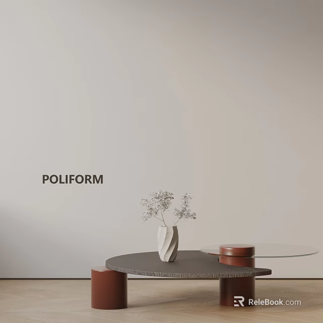 Modern Sofa And Coffee Table Set With POLIFORM Design And Decorative Vase 3d model