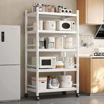 Modern Multilayer Bathroom Cabinet Rack With Toiletries Storage And Metal Shelves 3d model