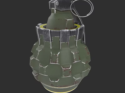 Green Military Grenade With Textured Surface And Metal Fuse Ring Design 3d model