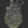 Green Military Grenade With Textured Surface And Metal Fuse Ring Design