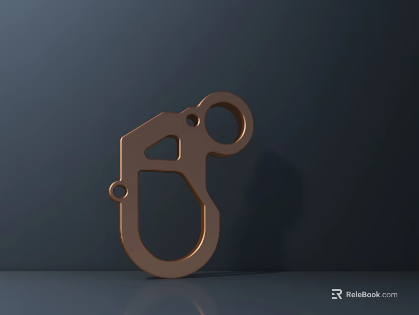 Copper Metal Sculpture with Geometric Shape and Hook Design on Dark Background with Shadow Effect 3d model 