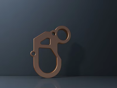 Copper Metal Sculpture with Geometric Shape and Hook Design on Dark Background with Shadow Effect 3d model