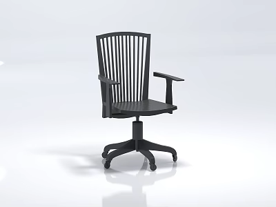 Black Office Chair With Slat Back Armrests Swivel Base And Wheels 3d model