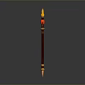 Mythical Ornate Battle Axe Featuring Golden Blade Red Handle And Decorative Details