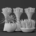 Green Leafy Bonsai Potted Plants in Gray and White Planters for Home Decor