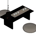 Black Tea Table Set With Gray Cushioned Stools Teacups And Small Tea Stove 3d model