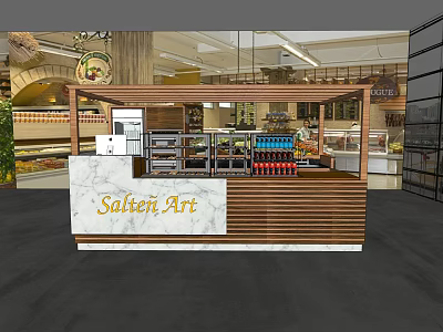 Modern Bar Interior Design With Wooden Structure Marble Counter And Beverage Displays 3d model