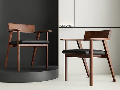 Modern Dining Chair with Wooden Frame Black Seat and Armrest Design 3d model