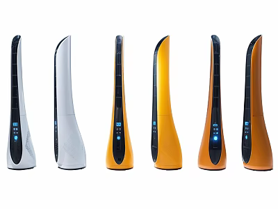 Modern Vertical Air Cooler Fans With White And Orange Sleek Design And Control Panels 3d model