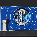 Global Themed Check-in Counter With World Map Design And Person Registering