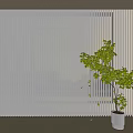 Venetian Blinds Filtering Natural Light Through Window With City View And Potted Plant