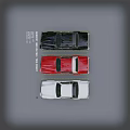 Black red and white model cars parked side by side on gray surface 3d model