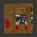 Japanese Style Interior With Wooden Counter Red Lanterns And Red Stools