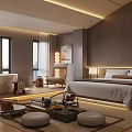 Elegant Hotel Guest Room Interior With Large Bed Freestanding Bathtub And Warm Lighting