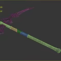 Ornate Decorative Bladed Equipment With Golden Green Curved Design And Long Handle