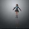 Sci Fi Female Character With Black Coat Short Skirt Boots And Blue Accents Gear