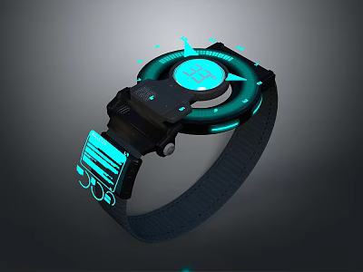 Illuminated Modern Watch with Blue Digital Display and Black Strap Design Features 3d model