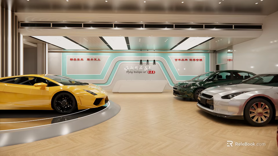 4S Auto Showroom Showcasing Luxury Sports Cars In Modern Spacious Exhibition Hall 3d model 