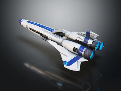 Futuristic Blue And White Spaceship With Streamlined Fuselage Multiple Blue Engines And Aerodynamic Tail Fins 3d model