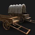 Classic Vintage Wooden Wagon With White Canvas Cover And Spoked Wheels