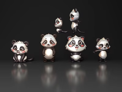 Adorable Reptile Plush Toys In Various Poses On Dark Background 3d model