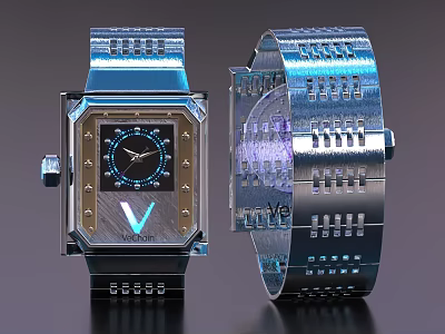 Elegant Square Watch With Polished Stainless Steel Band And Decorative Blue Dial 3d model