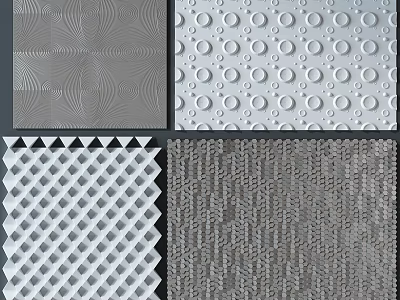 Textured Gray And White Wall Surfaces With Various Wave Circular Triangle Weave Patterns 3d model