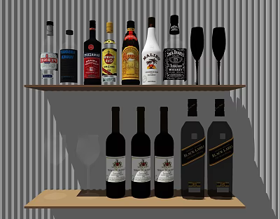 Modern wine glass wine bottle combination 3d model