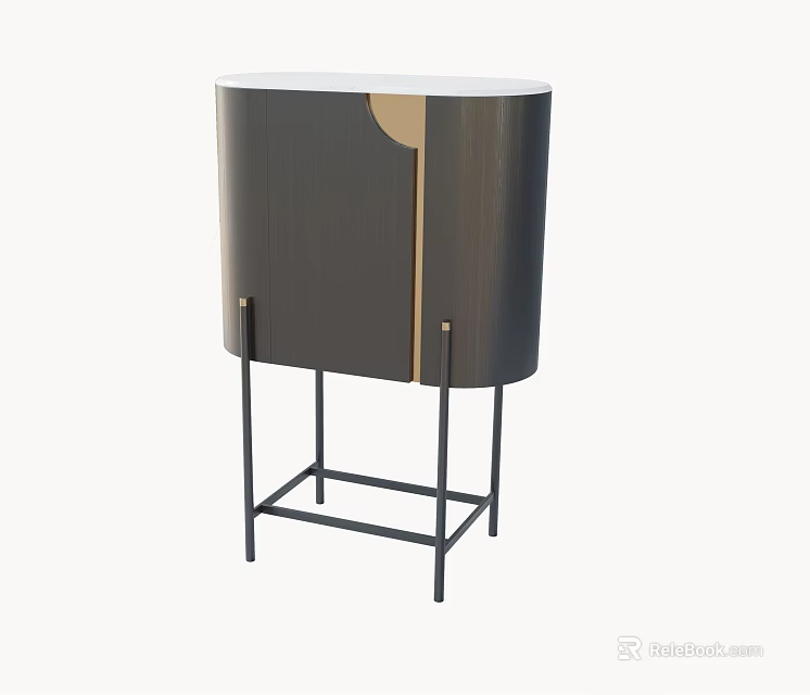 Modern Entryway Console Cabinet With Dark Finish Gold Accents And Metal Legs 3d model 