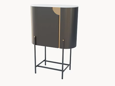 Modern Entryway Console Cabinet With Dark Finish Gold Accents And Metal Legs 3d model