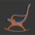 Stylish Rocking Leisure Chair with Orange Frame and Blue Upholstered Seat Back