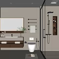Modern Bathroom Interior Design With Wall Mounted Vanity Glass Shower Towel Rack And Green Plant