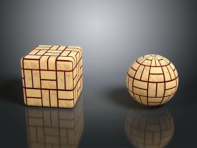 Architectural Geometric Models Cube And Sphere With Beige Grid Texture And Red Lines 3d model