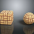 Architectural Geometric Models Cube And Sphere With Beige Grid Texture And Red Lines
