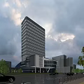 Modern High Rise Hotel Building Featuring Glass Curtain Wall And Transparent Podium