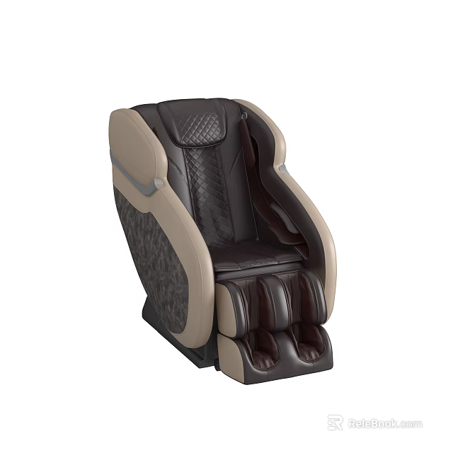 Modern Brown And Beige Massage Chair With Quilted Stitching Armrests And Foot Massage Section 3d model 