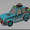 Turquoise Off Road Car With Spare Tire Roof Rack And Green Plant Decoration