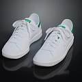 Sleek White Lace Up Sneakers With Green Accents And White Sole