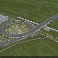 Elevated Circular Bridge with Green Spaces Trees Road Connections and Surrounding Buildings