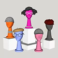 Mannequin Head Models Showcasing Different Hats Sunglasses And Glasses On Pedestals