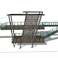 Modern Multi Level Pergola With Metal Frame Perforated Panels And Staircase Railing 3d model