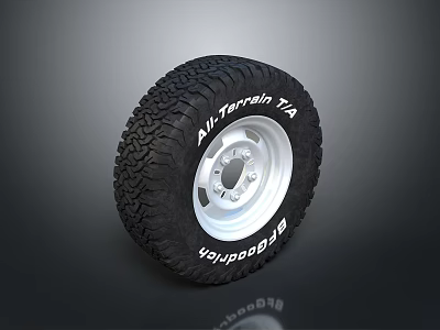 Durable Off Road Car Tire with Silver Alloy Wheel Rim and BFGoodrich All Terrain TA 3d model