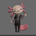 Cute Pink Cartoon Axolotl Wearing Black T Shirt With I AM AWESOME Smiling Waving Hand