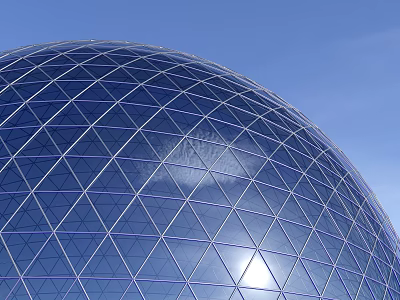 Spherical Glass Building With Grid Structure Against Clear Blue Sky 3d model