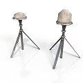Two Tripod Display Stands With Metal Frames And Stone Tops