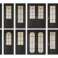 Black Hinged Doors with Glass Panels Single and Double Designs and Decorative Patterns 3d model